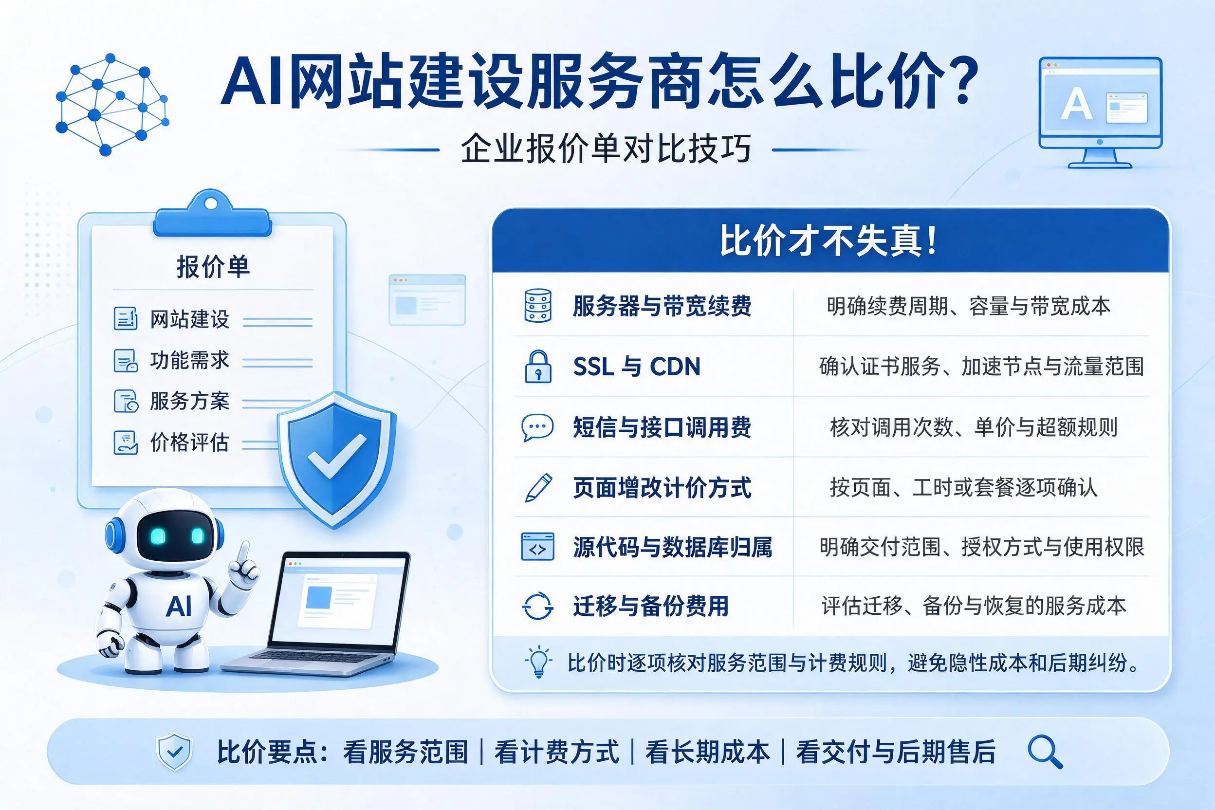 AI网站建设服务商怎么比价?广元企业报价单对比技巧