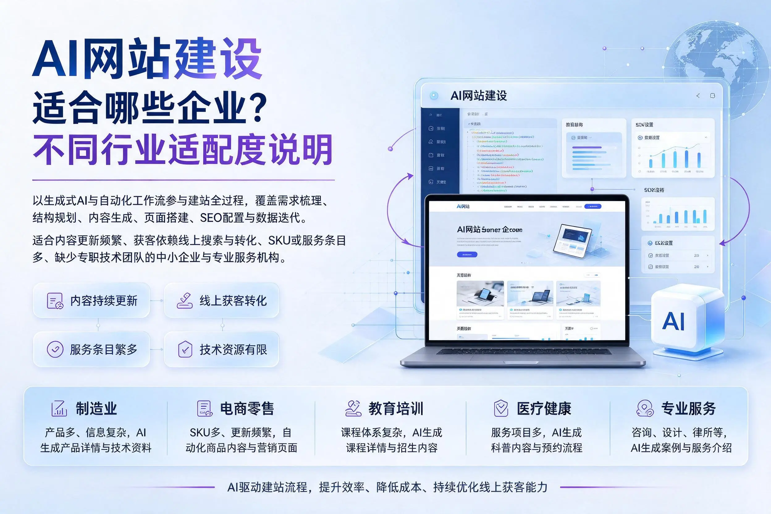 AI网站建设适合哪些企业?广元不同行业适配度说明